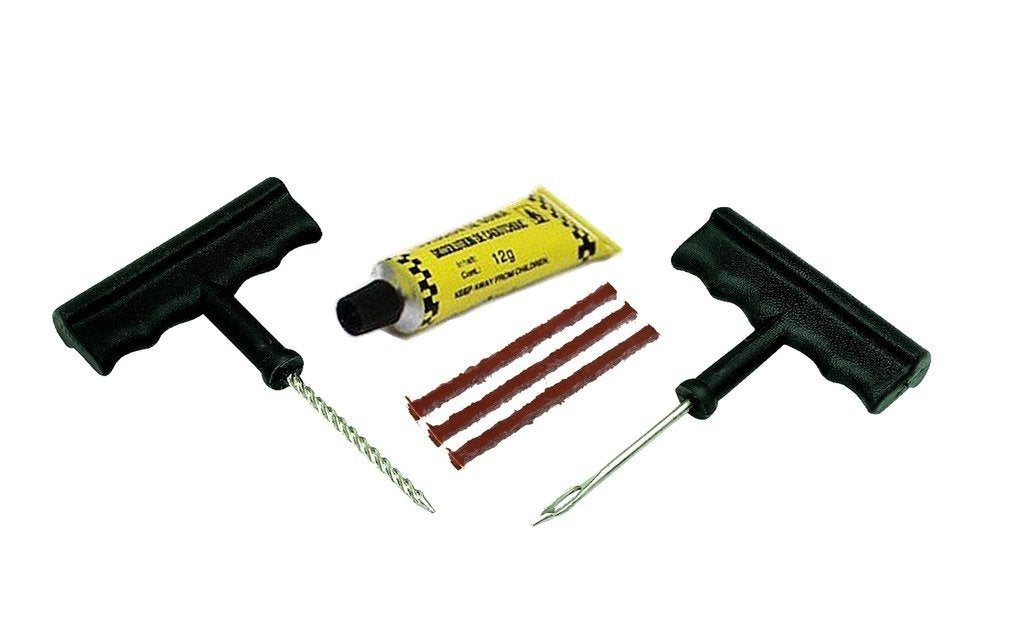 1513 Puncture Repair Kit Tubeless Tyre Full Set with Nose Pliers, Rubber Cement and Extra Strips for Cars, Bikes - SkyShopy 1513 Puncture Repair Kit Tubeless Tyre Full Set with Nose Pliers, Rubber Cement and Extra Strips for Cars, Bikes - SkyShopy